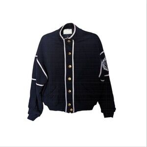 Vintage St. John Sport by Marie Gray navy nautical bomber jacket white trim M